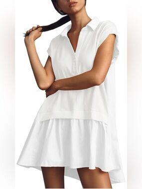 Women’s White Collared Henley Tunic/mini Dress